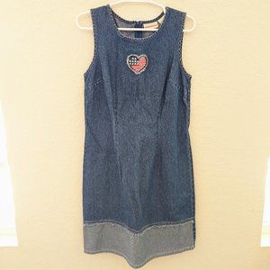 Expressions Vintage Denim Dress American Flag Patch Cotton Size 8